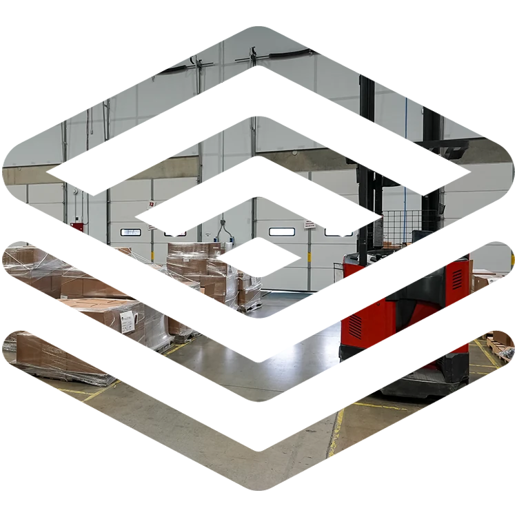 B2B pallets inside the Launch badge mark