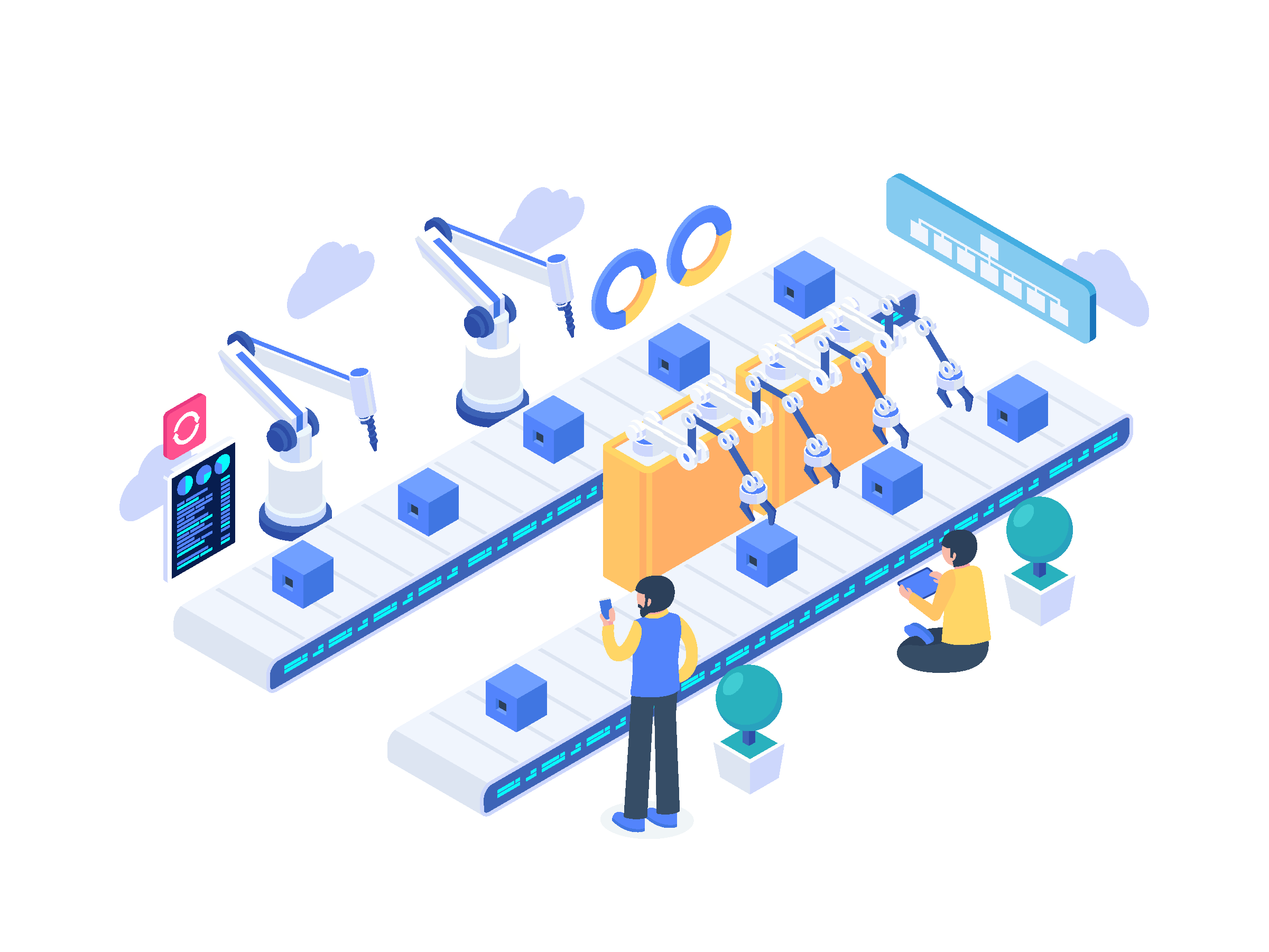 Illustration of a packaging assembly line
